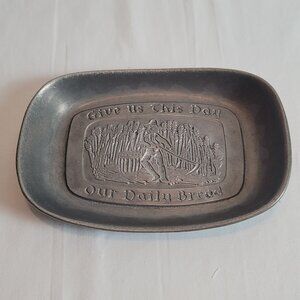 Bread Tray Pewter Carson Give Us This Day Our Daily Bread 9" Wheat Vintage